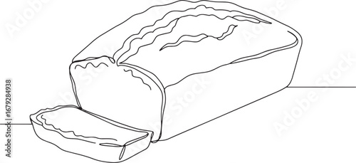 Minimalist line art depicting a loaf of zucchini bread with a si