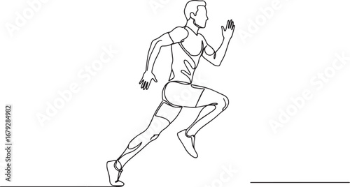 Continuous line illustration of a determined male sprinter in ac