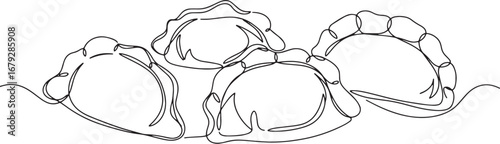 Elegant single line drawing of chicken dumplings, culinary art i