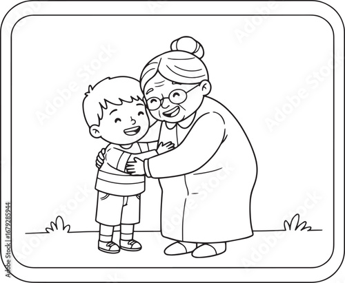 Heartwarming Illustration of a Grandmother Embracing her Grandso