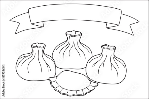 Dumpling vector illustration, asian cuisine background with empt
