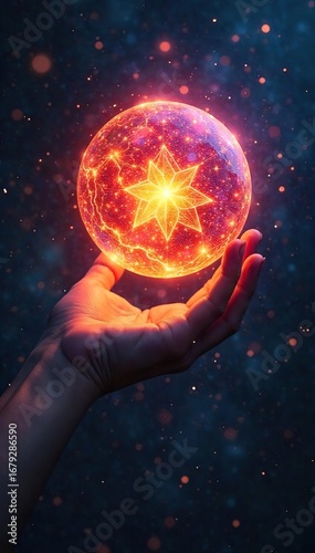 Intricate, glowing orb representing the essence of a soul, radiating inner light and multifaceted personality A mystical concept of identity and self , mystical, vibrant, colors