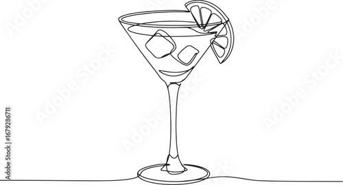 Elegant Sidecar cocktail illustration, continuous line drawing w