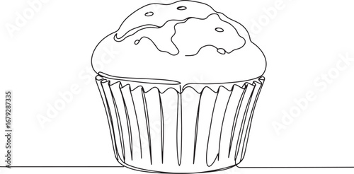 Elegant one-line drawing of a delectable cupcake, capturing mini