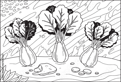 Delightful vector illustration of bok choy vegetables with sauce