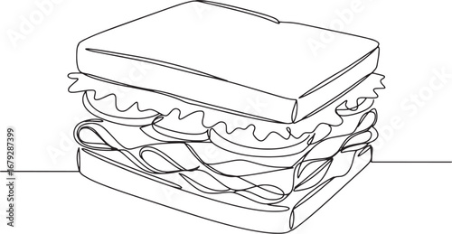 Elegant single line drawing showcasing a delightful club sandwic