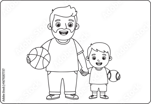 Father and son playing sport together cartoon vector illustratio