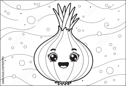 Cute cartoon onion character illustration for children's colorin
