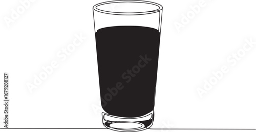 Elegant single line drawing of a refreshing dark beverage in a t