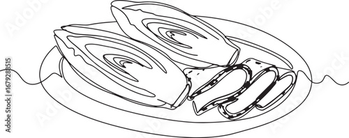 Elegant single line drawing featuring Belgian endives au jambon