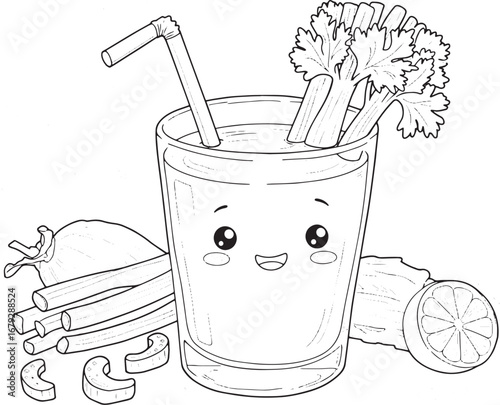 Adorable Celery Juice Illustration with a Smiling Glass and Fres