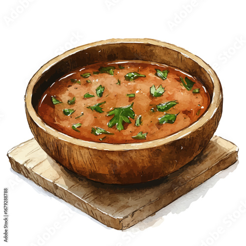 Hot Soup Bowl Winter, watercolor illustration vector, isolated on a white background.