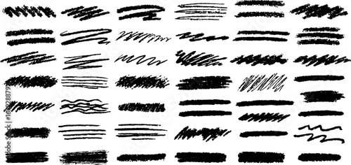 A set of crayon and chalk doodle brushes, black charcoal pencils, pencils suitable for children's doodling, markers, and chalk.