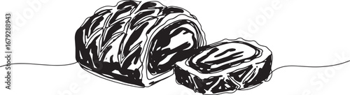 Elegant line art illustration of delicious beef wellington on a