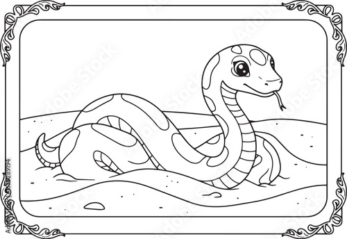 Adorable cartoon sand boa slithering through the desert sand in