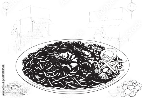 Illustration of Delicious Malaysian Char Kway Teow street food s