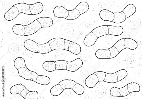 Abstract Arrangement of Segmented Shapes with Bubbles and Swirls