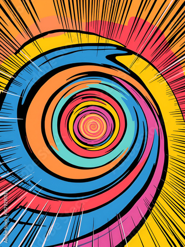 spiral animation background with rotating twirl rays comic style