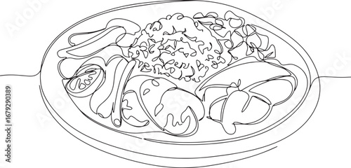Zambian Ifisashi dish outline illustration, showcasing a traditi
