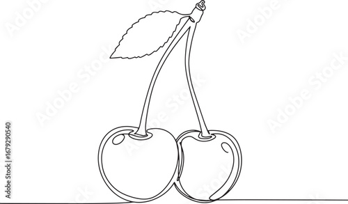 Elegant Single Line Illustration Depicting Two Cherries with a D