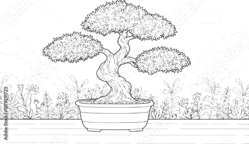 Elegant Bonsai Tree Coloring Page for Relaxation and Creative Ex