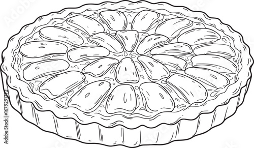Detailed Line Art Illustration of an Apple Tarte Tatin Pastry De
