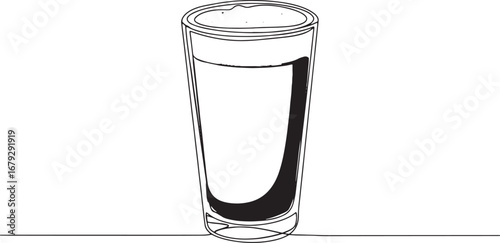 Minimalist illustration of pandan latte in glass with continuous
