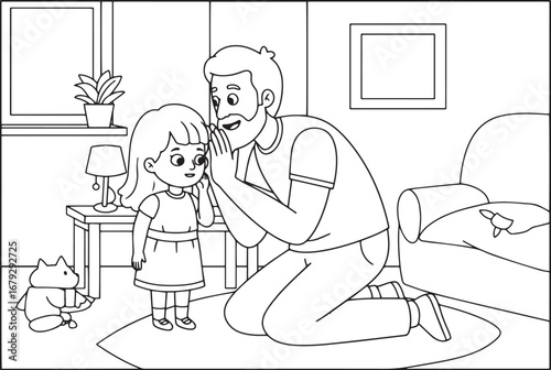 Adorable coloring page: Father whispering a secret to his daught