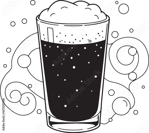Refreshing Root Beer Illustration with Frothy Head and Swirling