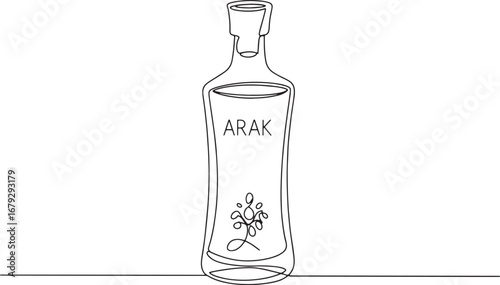 Minimalist arak bottle continuous line drawing, single stroke ve