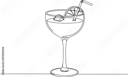 Minimalist line art illustration of a refreshing virgin cocktail