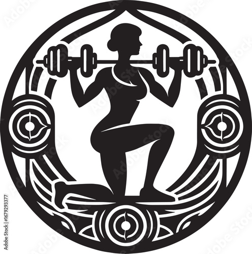 Silhouette of a Woman Performing a Squat with a Barbell, Fitness and Workout Icon