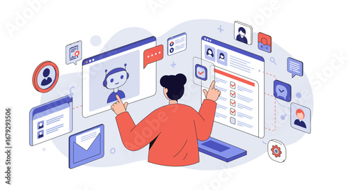 Illustrative representation of automation and user interfaces with a friendly chatbot