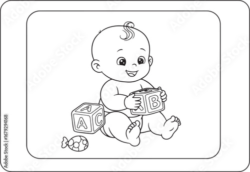Adorable baby joyfully playing with alphabet blocks, a charming