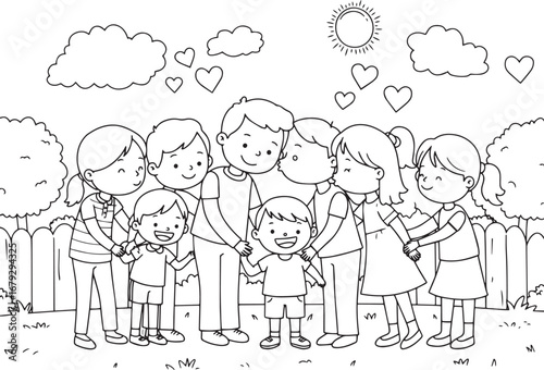 Delightful family illustration sharing affection under sunny ski