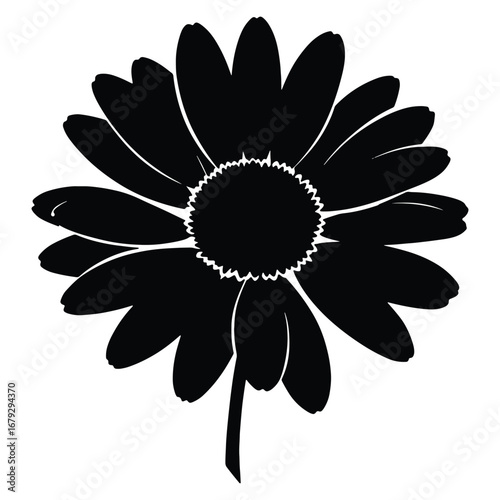 Striking Black and White Daisy Silhouette for Modern Floral Designs and Botanical Art Projects Featuring a Single Bloom