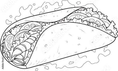 Detailed line art illustration showcasing a delicious gyro wrap