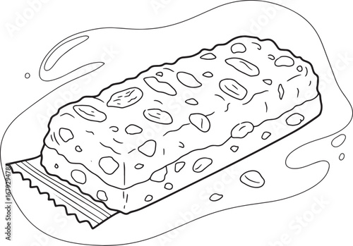 Stylized protein bar drawing with visible nuts and clean packagi