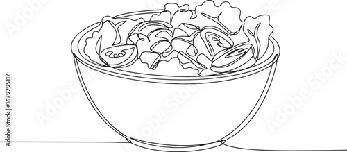 Minimalist salad bowl illustration with single continuous line d