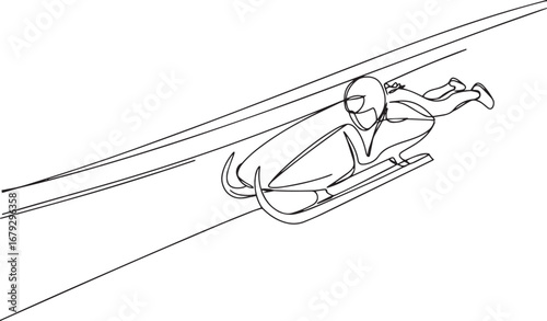 Dynamic continuous line art illustration of a woman racing downh