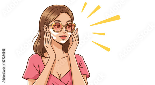 Cartoon illustration of a woman applying sunscreen to protect her skin