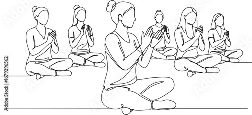 Group meditation practice using continuous line drawing techniqu