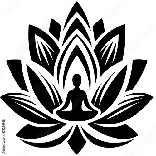 A serene silhouette of a woman in the yoga lotus pose, symbolizing health and relaxation