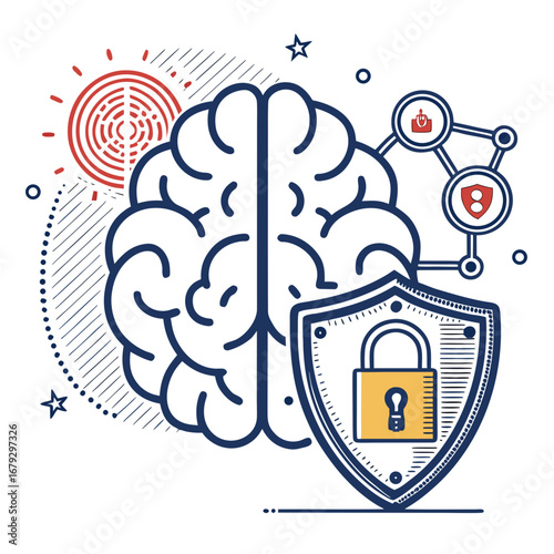 Elegant Create Bold Stroke Brain With Shield And Lock Symb Premium Digital Asset