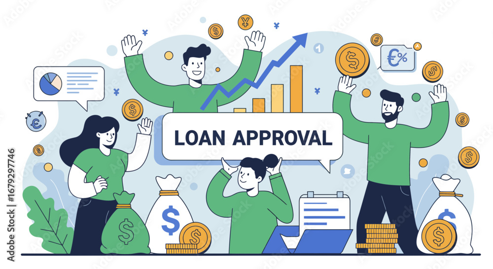 Fototapeta premium Delighted Customers Celebrate Successful Loan Approval with Financial Growth and Prosperity