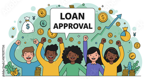 Celebrating loan approval: A diverse group achieves financial success together