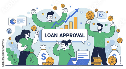 Delighted Customers Celebrate Successful Loan Approval with Financial Growth and Prosperity