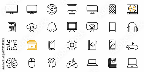 Tech Icons Collection: Modern Technology and Gadgets Represented in a Clean, Minimalist Style, Great for Web Design and App Development Projects