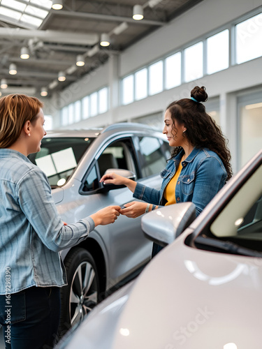 Woman buying a new car