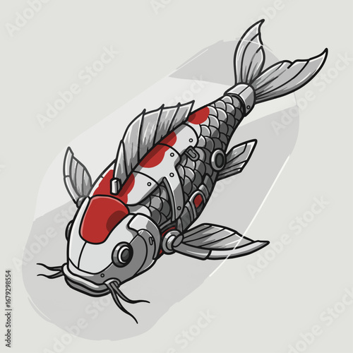 Futuristic robotic koi fish, a stunning blend of tradition and advanced technology, captivating design.